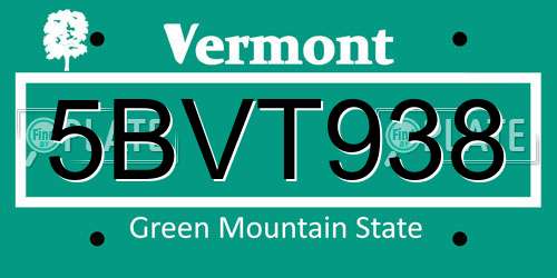 5BVT938 Vermont License Plate