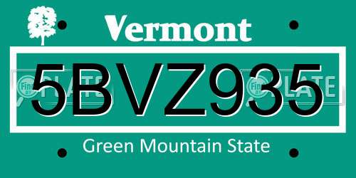 5BVZ935 Vermont License Plate