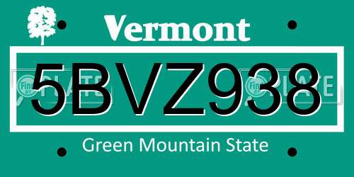 5BVZ938 Vermont License Plate