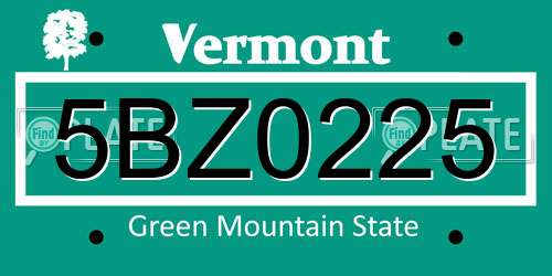 5BZ0225 Vermont License Plate