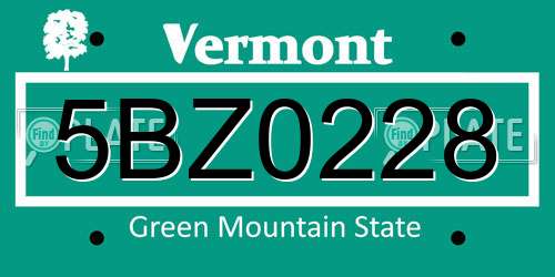 5BZ0228 Vermont License Plate