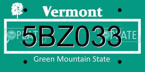 5BZ033 Vermont License Plate