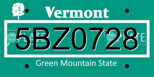 5BZ0728 Vermont License Plate