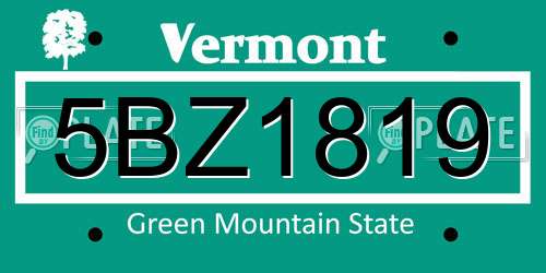 5BZ1819 Vermont License Plate