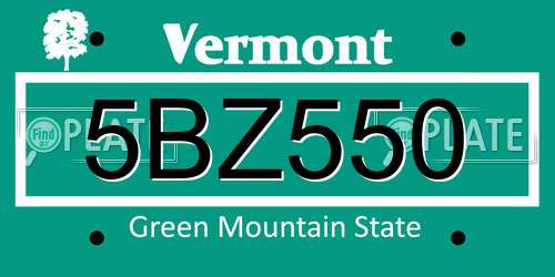 5BZ550 Vermont License Plate