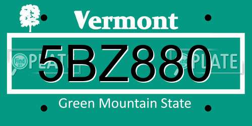 5BZ880 Vermont License Plate