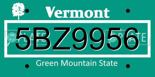 5BZ9956 Vermont License Plate