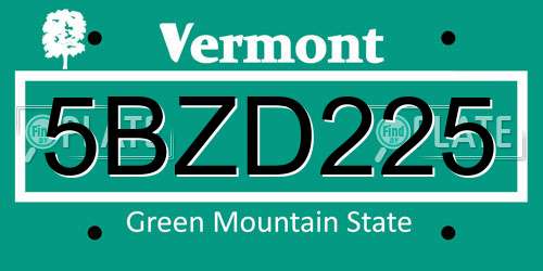 5BZD225 Vermont License Plate