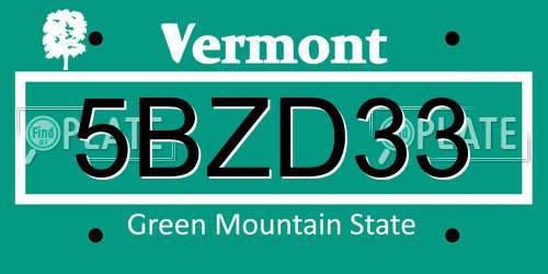 5BZD33 Vermont License Plate