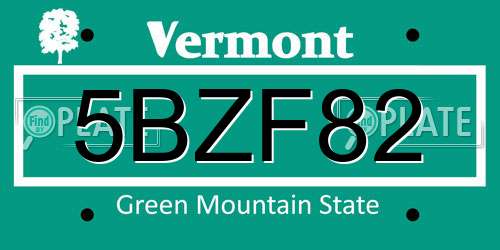 5BZF82 Vermont License Plate