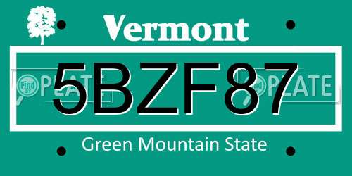 5BZF87 Vermont License Plate