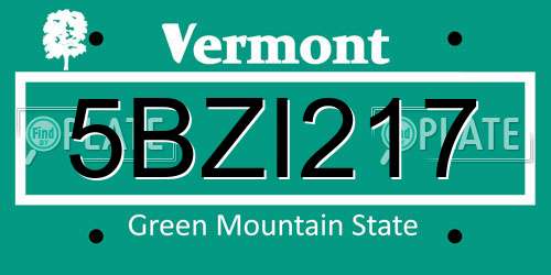 5BZI217 Vermont License Plate