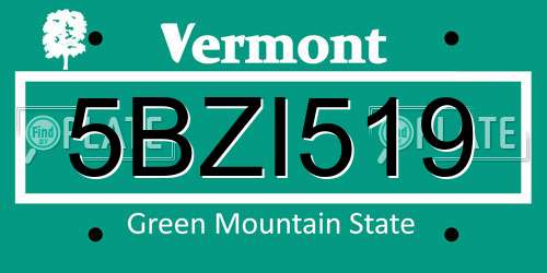 5BZI519 Vermont License Plate
