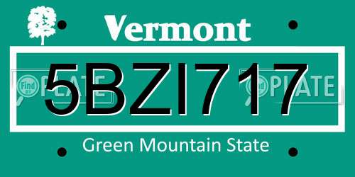 5BZI717 Vermont License Plate