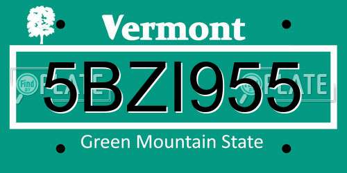 5BZI955 Vermont License Plate