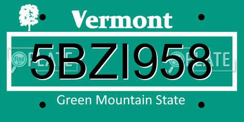 5BZI958 Vermont License Plate