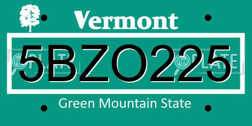 5BZO225 Vermont License Plate