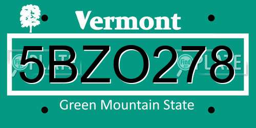 5BZO278 Vermont License Plate