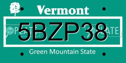 5BZP38 Vermont License Plate