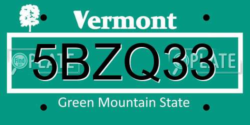 5BZQ33 Vermont License Plate
