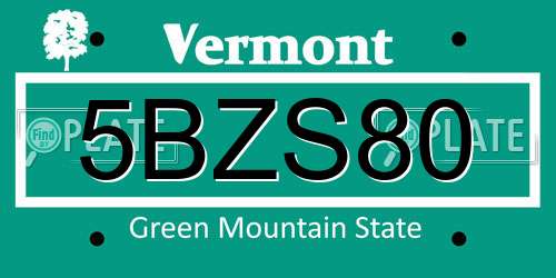 5BZS80 Vermont License Plate