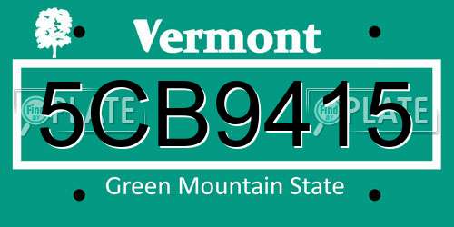 5CB9415 Vermont License Plate