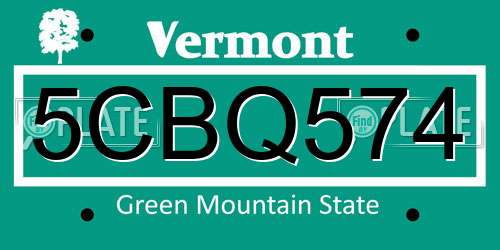 5CBQ574 Vermont License Plate