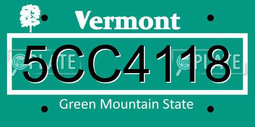 5CC4118 Vermont License Plate