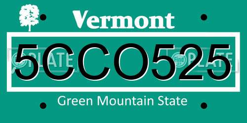 5CCO525 Vermont License Plate