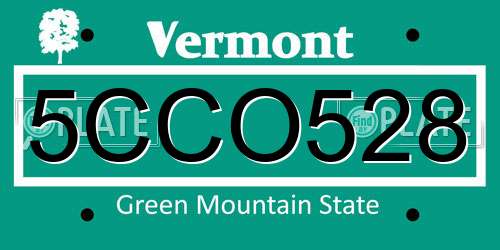 5CCO528 Vermont License Plate