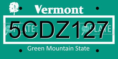 5CDZ127 Vermont License Plate