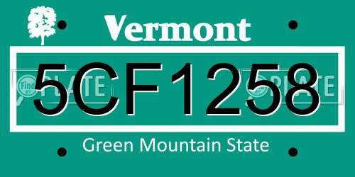 5CF1258 Vermont License Plate