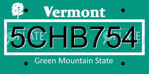 5CHB754 Vermont License Plate