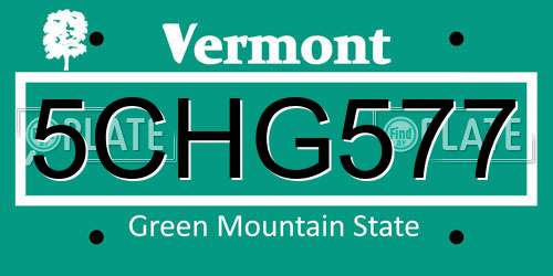 5CHG577 Vermont License Plate