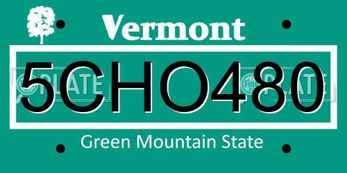 5CHO480 Vermont License Plate