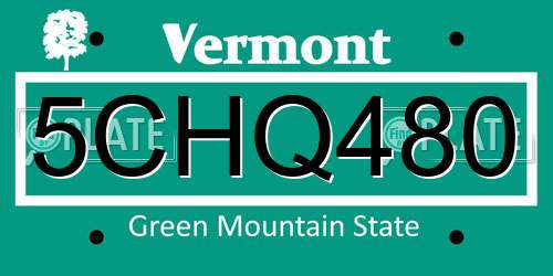 5CHQ480 Vermont License Plate
