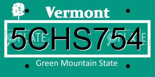 5CHS754 Vermont License Plate
