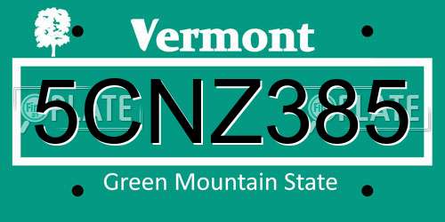 5CNZ385 Vermont License Plate