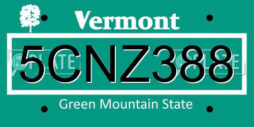 5CNZ388 Vermont License Plate