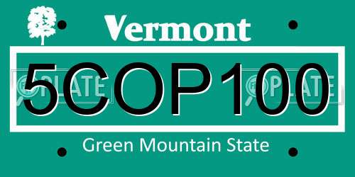 5COP100 Vermont License Plate