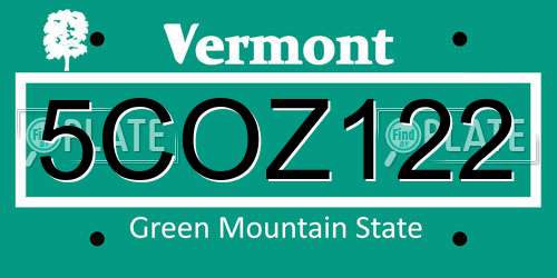 5COZ122 Vermont License Plate