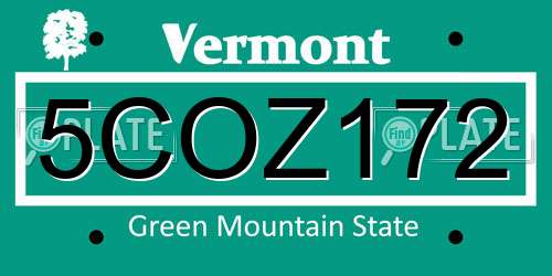5COZ172 Vermont License Plate