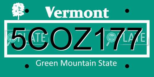 5COZ177 Vermont License Plate