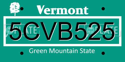 5CVB525 Vermont License Plate