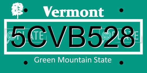 5CVB528 Vermont License Plate