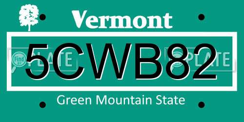 5CWB82 Vermont License Plate