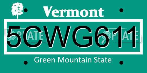 5CWG611 Vermont License Plate