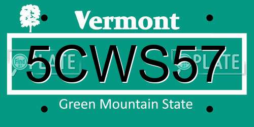 5CWS57 Vermont License Plate