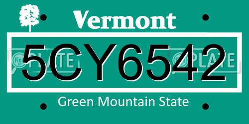 5CY6542 Vermont License Plate
