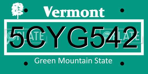 5CYG542 Vermont License Plate